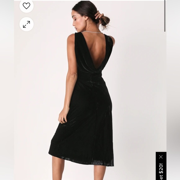 Decadent Delight Black Velvet Rhinestone low Back Midi Dress - Picture 3 of 10